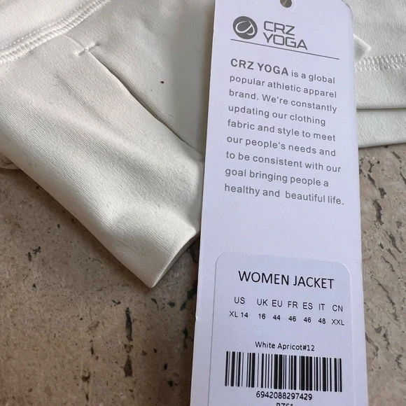CRZ YOGA Butterluxe Cropped Full Zip Athletic Jacket White Apricot Women’s Large - Picture 6 of 6